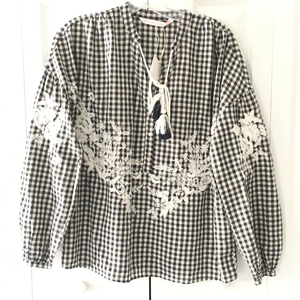 nwt womens ZARA oversized floral checkered top